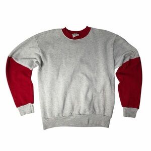 Vintage 80s Crewneck Sweatshirt Men’s Large Pullover Colorblock Gray Red Sleeves